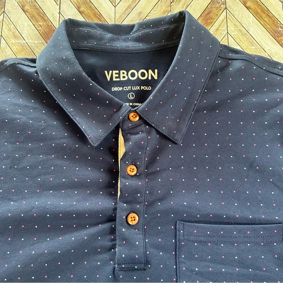 Veboon Drop Cut Lux Polo Polkadot Mens Size Large. Blue. - Picture 2 of 7